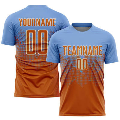 Custom Light Blue Texas Orange-Cream Sublimation Soccer Uniform Jersey