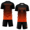 Custom Black Orange Pinstripe Fade Fashion Sublimation Soccer Uniform Jersey