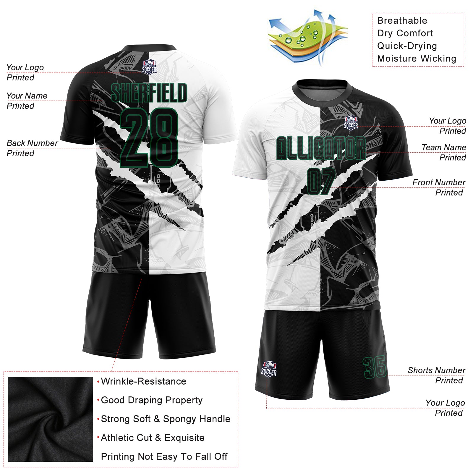 Custom Printed Sports Jersey Sublimated Apparel for Football - Simple Green  Pattern