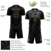 Custom Black Old Gold-Gray Sublimation Soccer Uniform Jersey