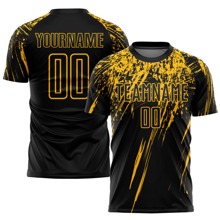 Custom Black Gold Sublimation Soccer Uniform Jersey