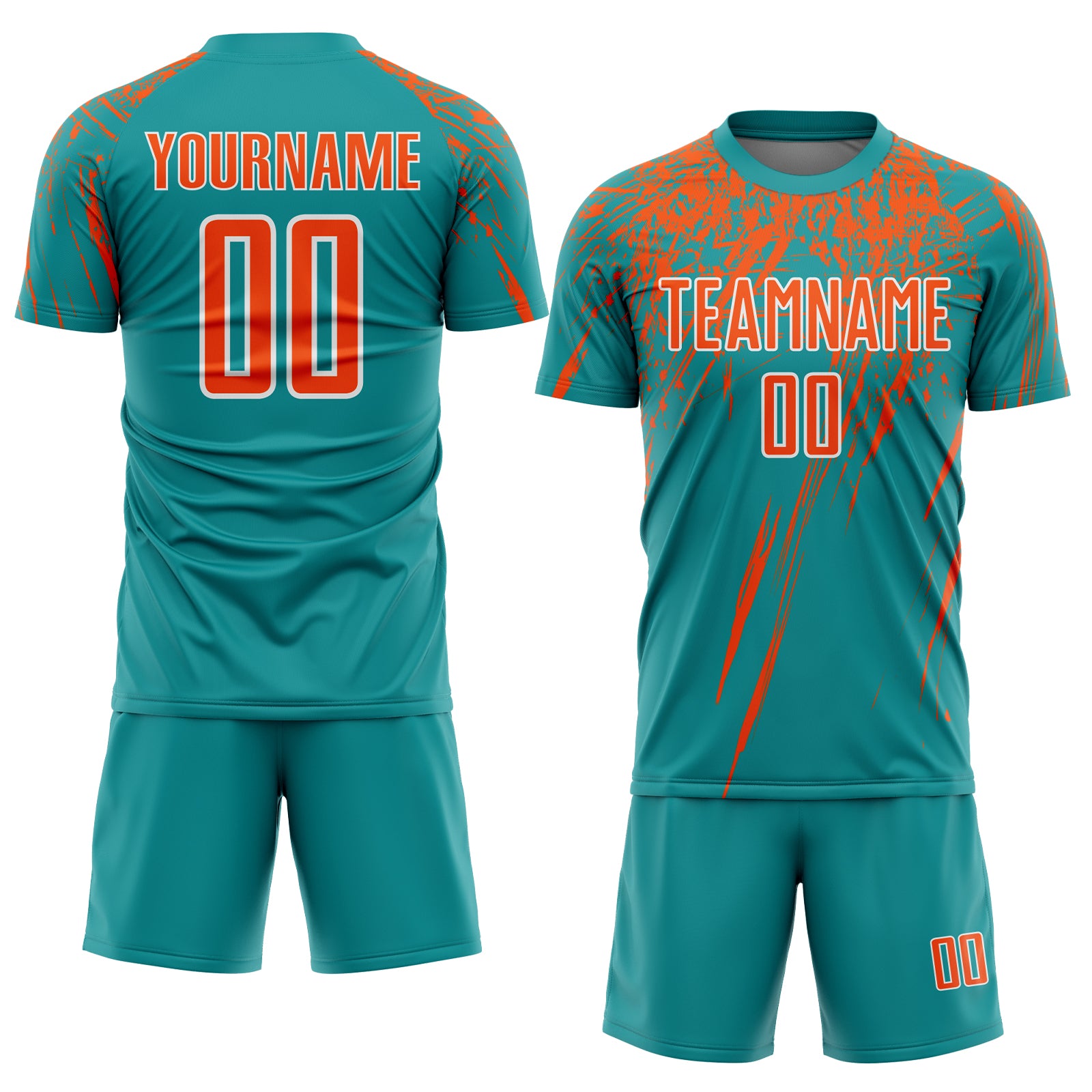 Custom Teal Orange-White Sublimation Soccer Uniform Jersey