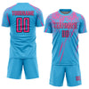 Custom Sky Blue Pink-Black Sublimation Soccer Uniform Jersey