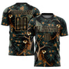 Custom Black Old Gold Tiger And Peacock Sublimation Soccer Uniform Jersey