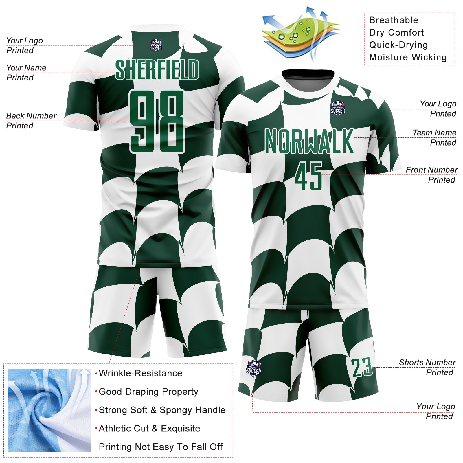 Custom White Green Plaid Sublimation Soccer Uniform Jersey