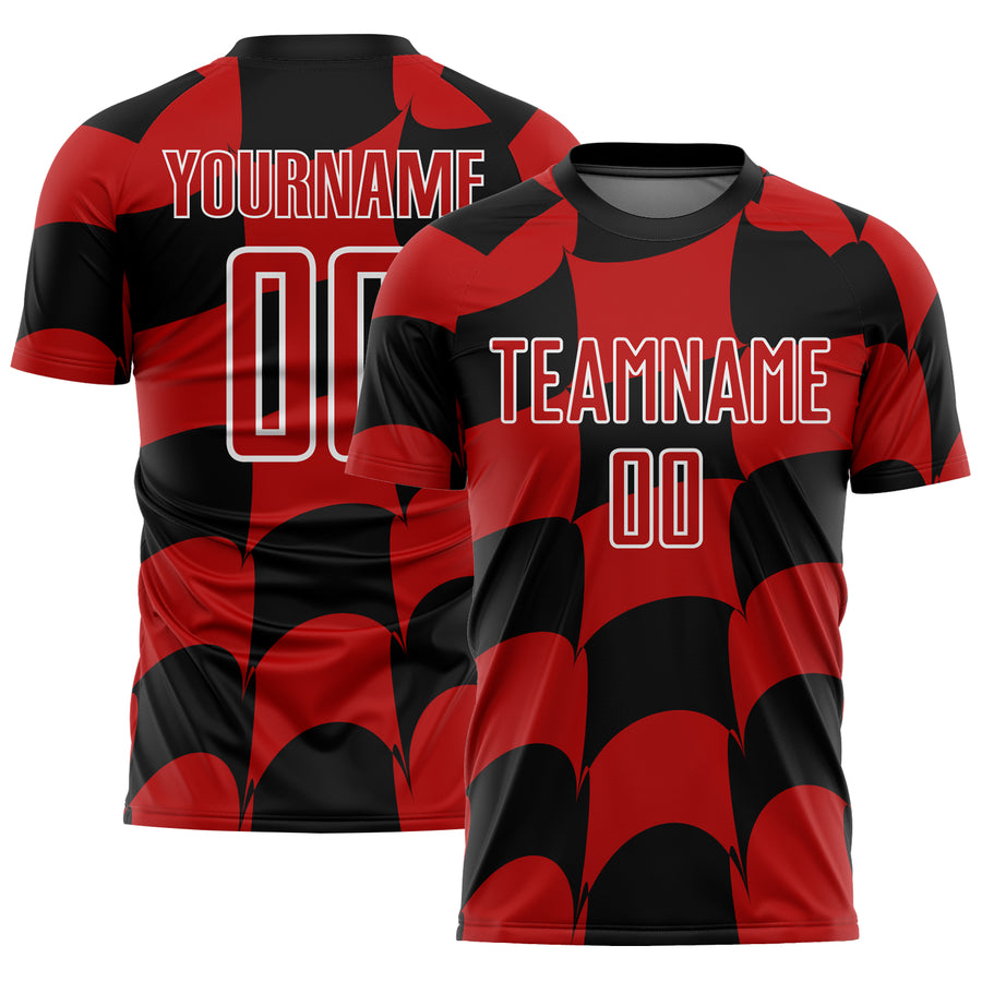 Custom Black Red-White Plaid Sublimation Soccer Uniform Jersey