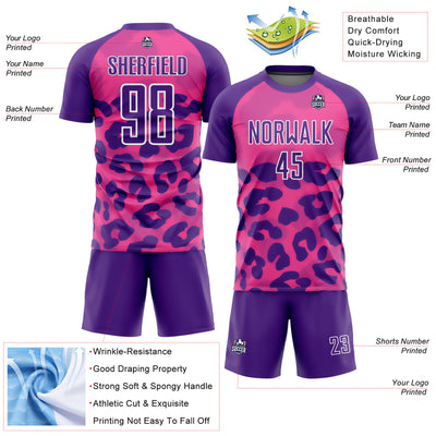 Custom Pink Purple-White Animal Print Sublimation Soccer Uniform Jersey