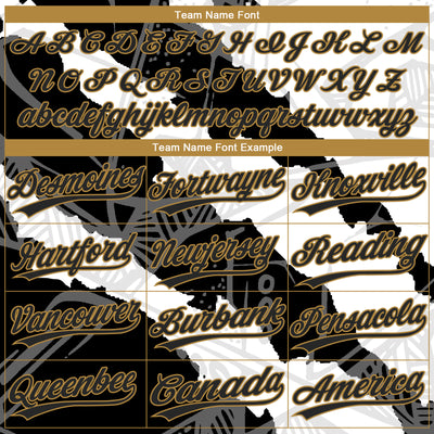 Custom Graffiti Pattern Black-Old Gold 3D Two-Button Unisex Softball Jersey