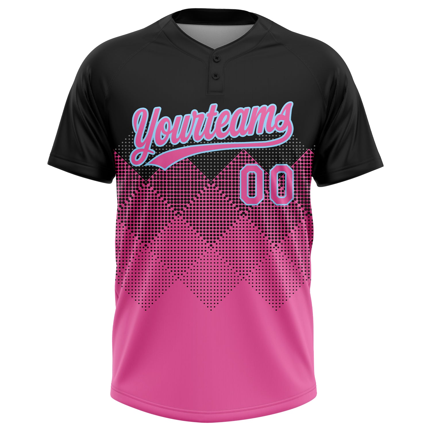 Custom Black Pink-Light Blue 3D Pattern Gradient Square Shapes Two-Button Unisex Softball Jersey