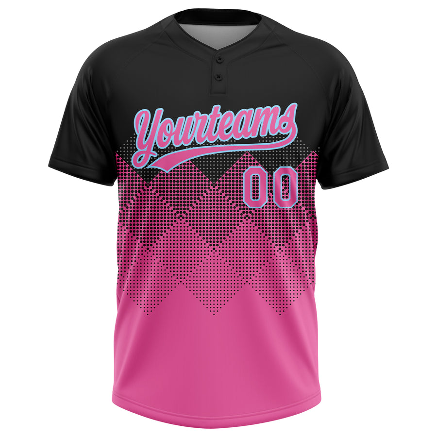 Custom Black Pink-Light Blue 3D Pattern Gradient Square Shapes Two-Button Unisex Softball Jersey