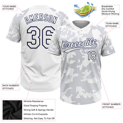 Custom White White-Navy 3D Pattern Two-Button Unisex Softball Jersey