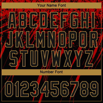 Custom Black Black Red-Old Gold 3D Pattern Two-Button Unisex Softball Jersey