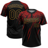 Custom Black Black Red-Old Gold 3D Pattern Two-Button Unisex Softball Jersey