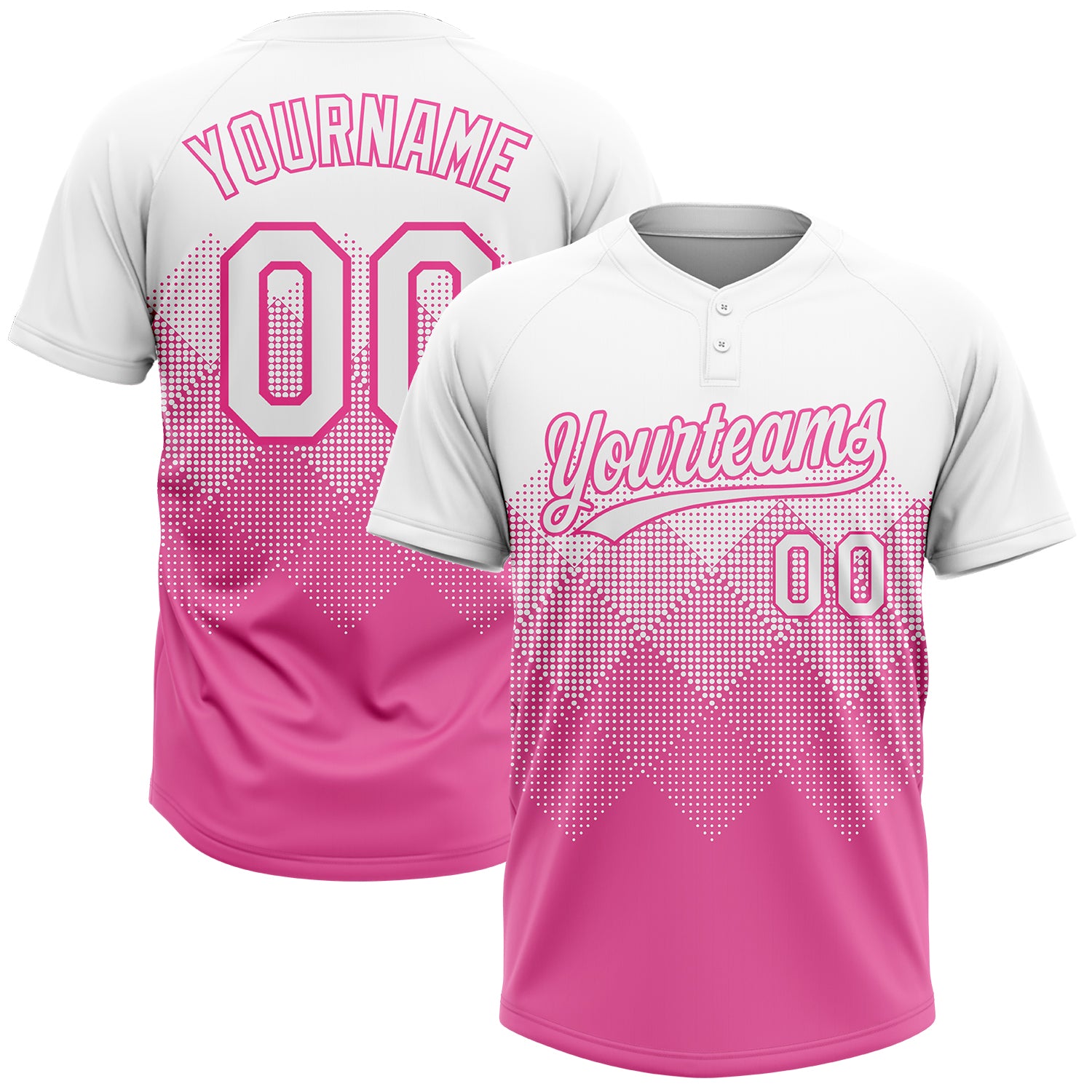 Custom Pink White 3D Pattern Gradient Square Shapes Two-Button Unisex Softball Jersey