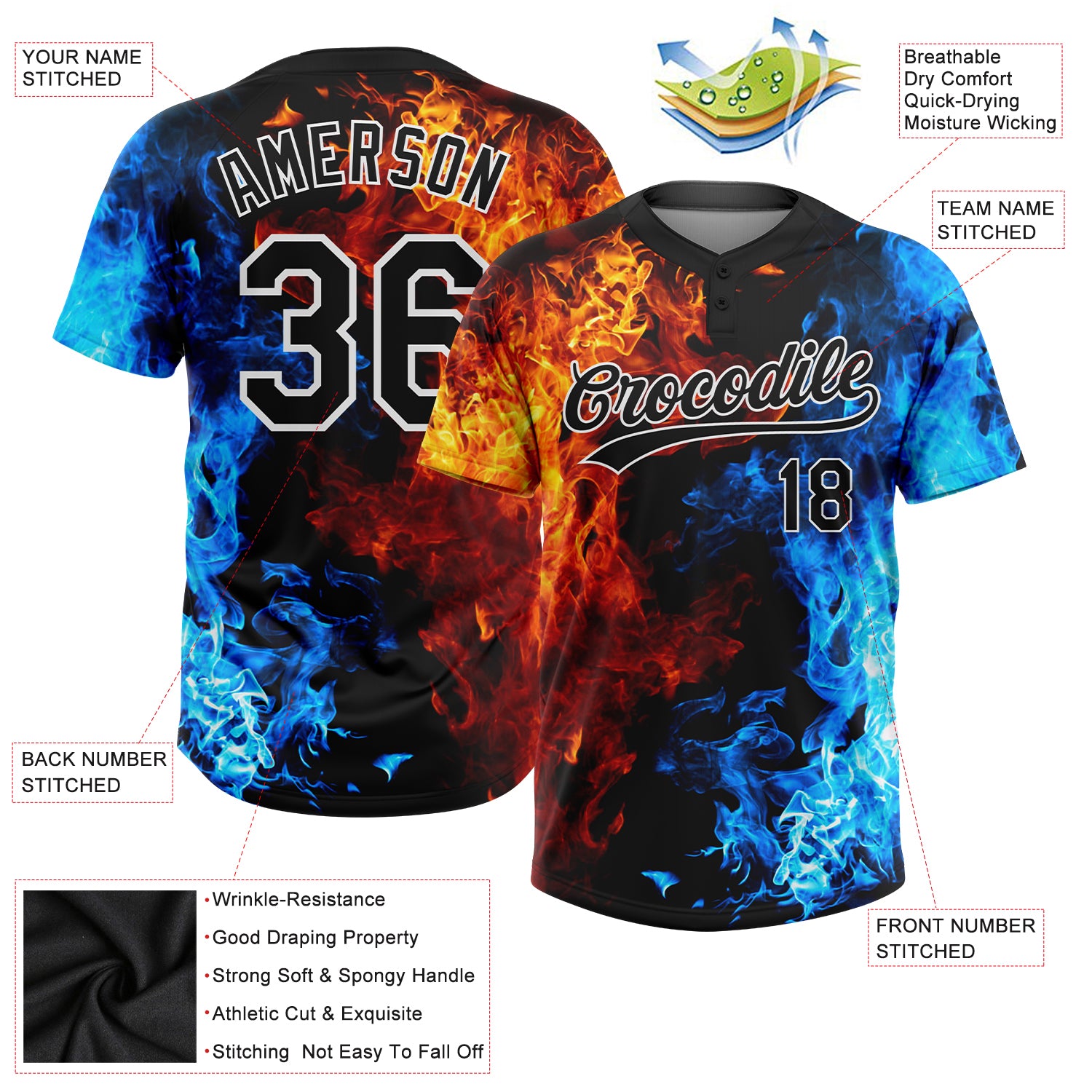 Custom 3D Pattern Softball Jersey Figure Black-White Flame Two