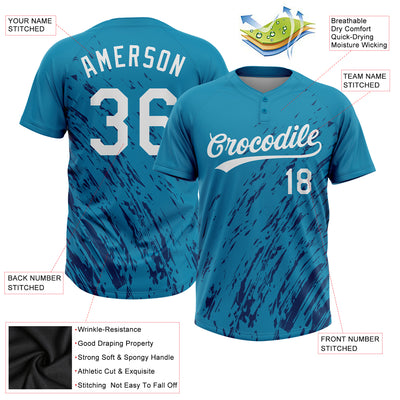 Custom Teal White-Royal 3D Pattern Two-Button Unisex Softball Jersey