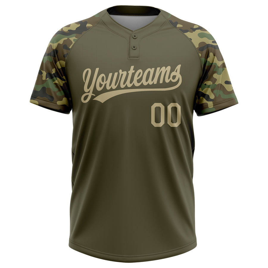 Custom Olive Vegas Gold-Camo 3D Pattern Salute To Service Two-Button Unisex Softball Jersey