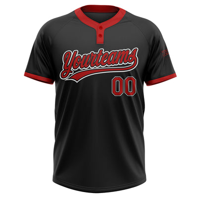 Custom Black Red-White Two-Button Unisex Softball Jersey