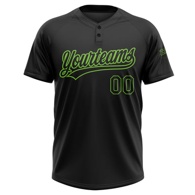 Custom Black Black-Neon Green Two-Button Unisex Softball Jersey