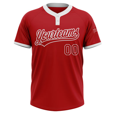 Custom Red Red-White Two-Button Unisex Softball Jersey