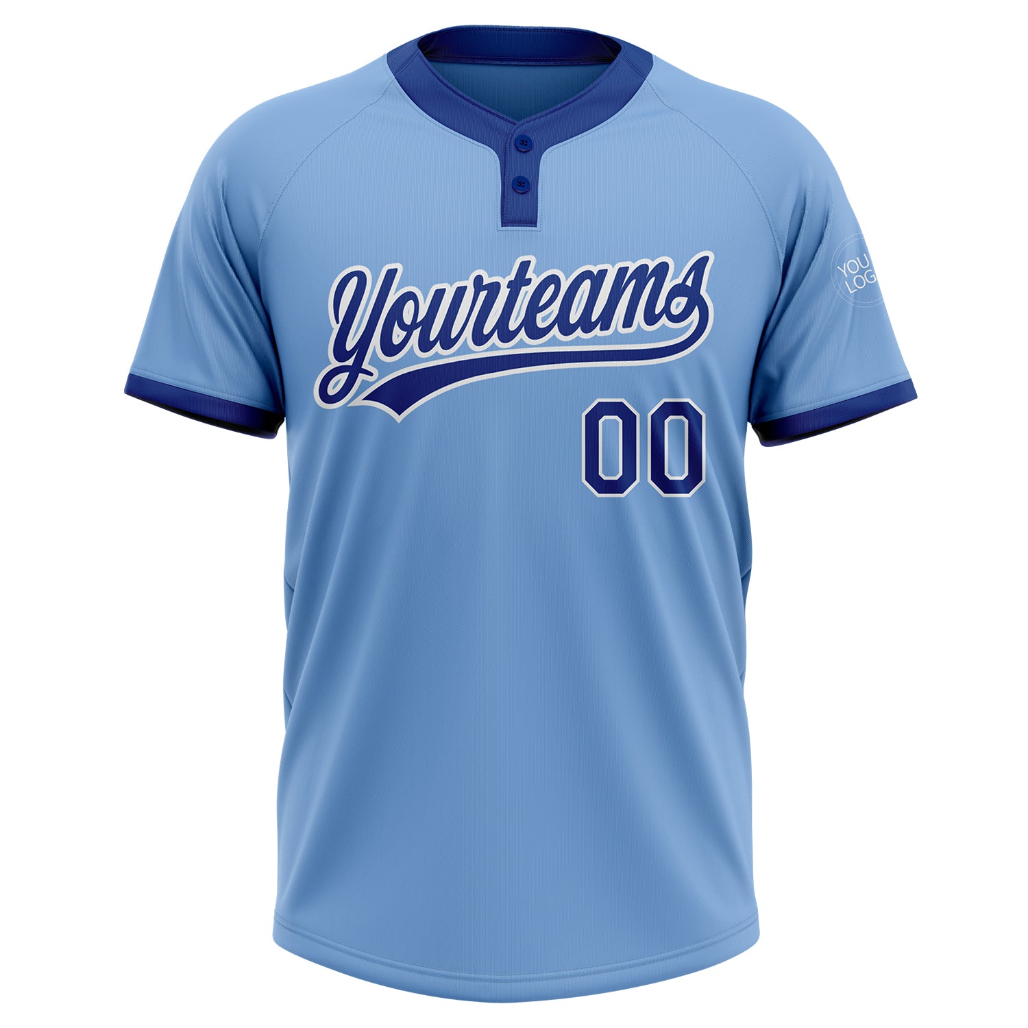 Custom Light Blue Royal-White Two-Button Unisex Softball Jersey