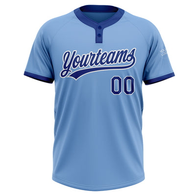 Custom Light Blue Royal-White Two-Button Unisex Softball Jersey