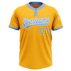Custom Gold Light Blue-White Two-Button Unisex Softball Jersey