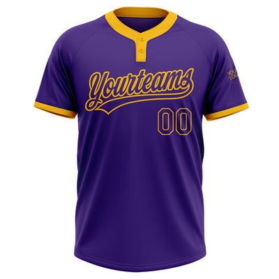 Custom Purple Purple-Gold Two-Button Unisex Softball Jersey