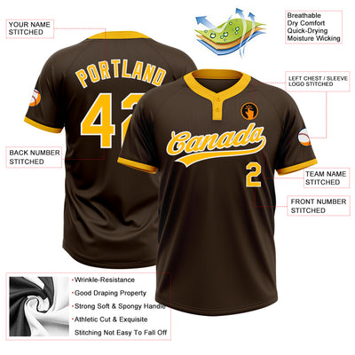 Custom Brown Gold-White Two-Button Unisex Softball Jersey