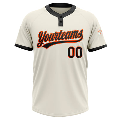 Custom Cream Black-Orange Two-Button Unisex Softball Jersey