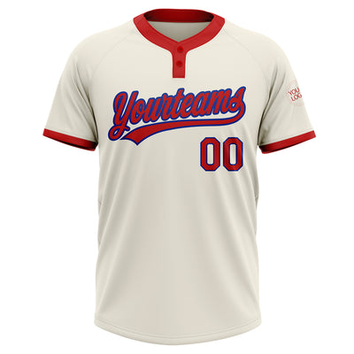 Custom Cream Red-Royal Two-Button Unisex Softball Jersey