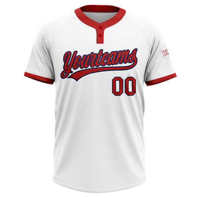 Custom White Red-Navy Two-Button Unisex Softball Jersey