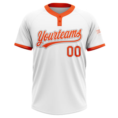 Custom White Orange-Gray Two-Button Unisex Softball Jersey