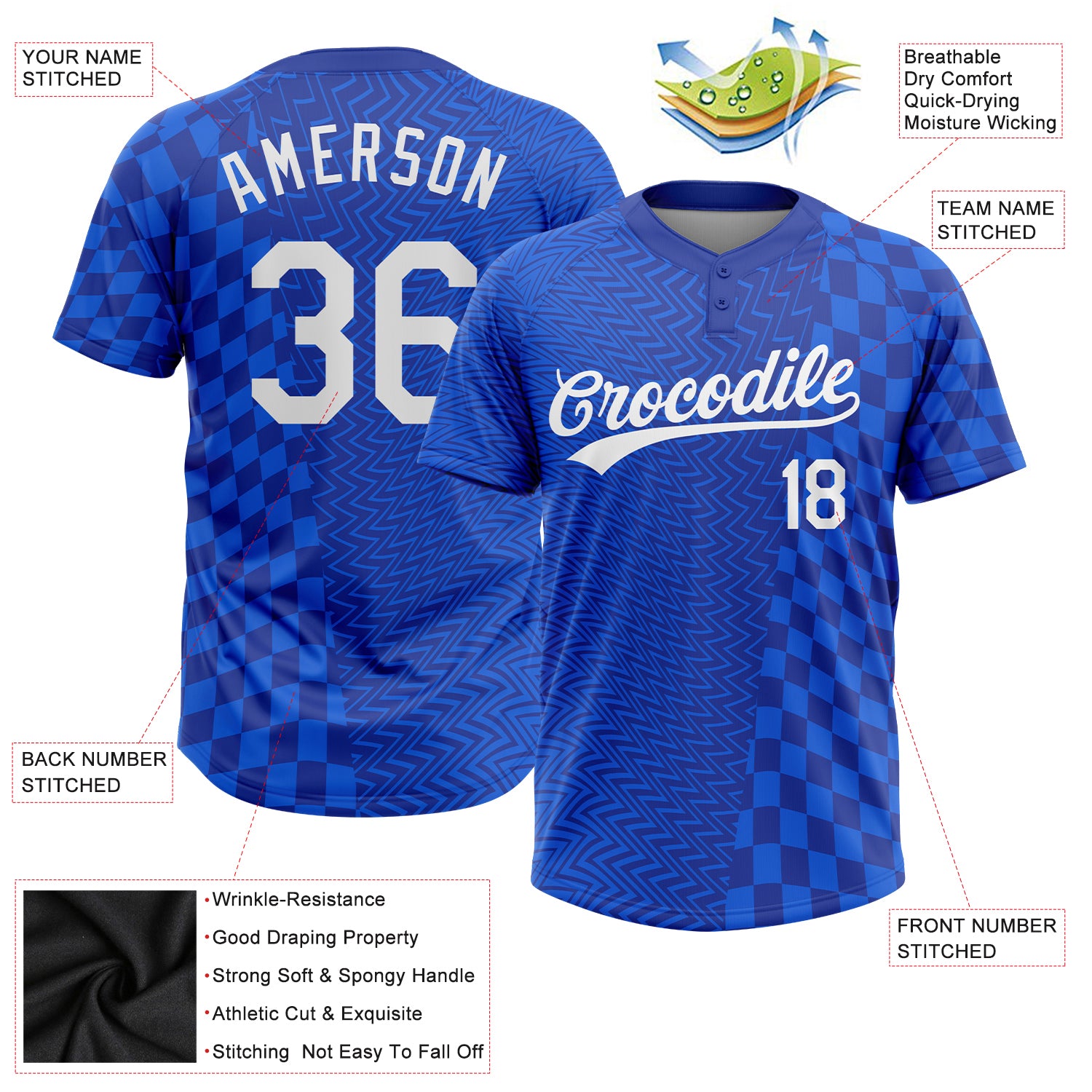 Custom Royal White-Navy 3D Pattern Two-Button Unisex Softball Jersey