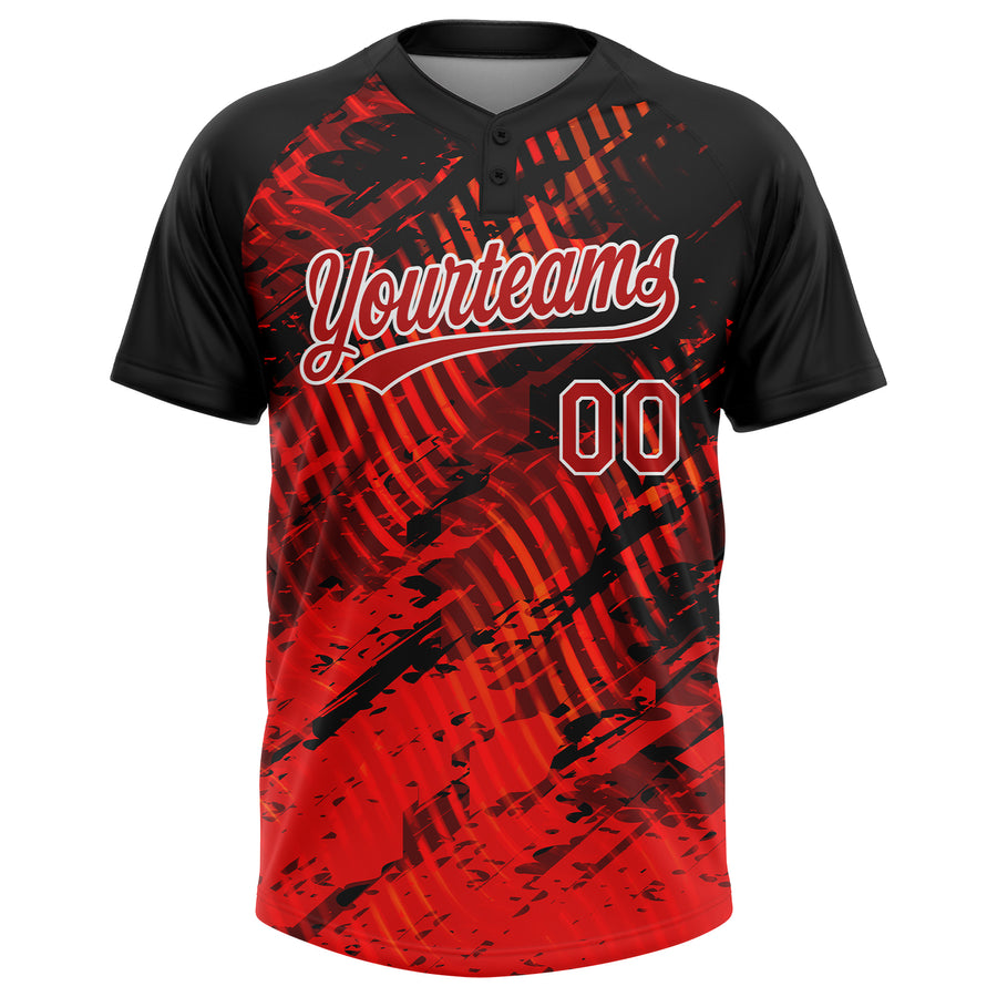 Custom Black Red-White 3D Pattern Two-Button Unisex Softball Jersey