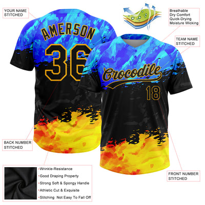 Custom Figure Black Gold-Royal 3D Pattern Two-Button Unisex Softball Jersey