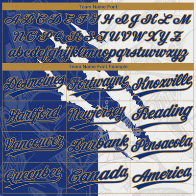 Custom Graffiti Pattern Royal-Old Gold 3D Two-Button Unisex Softball Jersey
