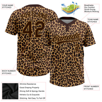Custom Brown Brown-Old Gold 3D Pattern Leopard Two-Button Unisex Softball Jersey