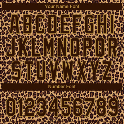 Custom Brown Brown-Old Gold 3D Pattern Leopard Two-Button Unisex Softball Jersey