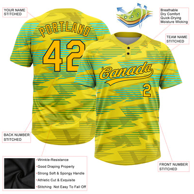Custom Gold Gold Black-Light Blue 3D Pattern Two-Button Unisex Softball Jersey