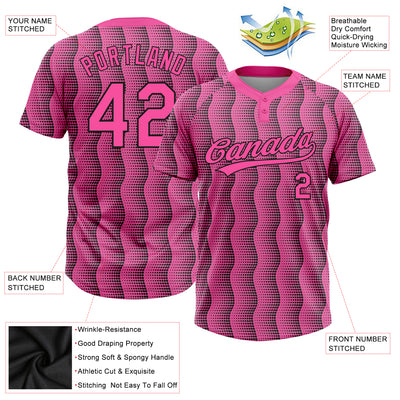 Custom Pink Pink-Black 3D Pattern Two-Button Unisex Softball Jersey