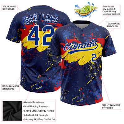 Custom Figure Royal Gold-Red 3D Pattern Two-Button Unisex Softball Jersey