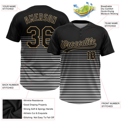 Custom Black Black-Old Gold 3D Pattern Two-Button Unisex Softball Jersey