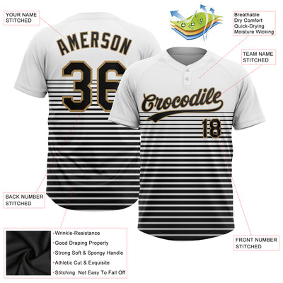 Custom White Black-Old Gold 3D Pattern Two-Button Unisex Softball Jersey