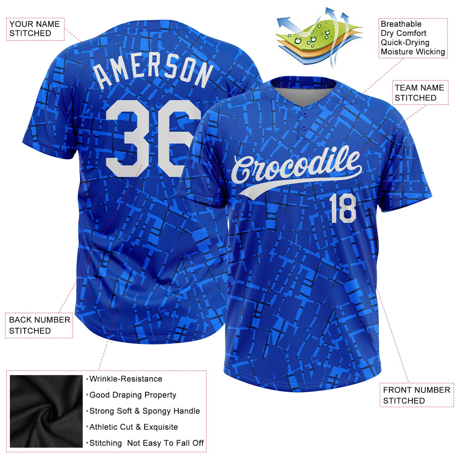 Custom Royal White 3D Pattern Two-Button Unisex Softball Jersey