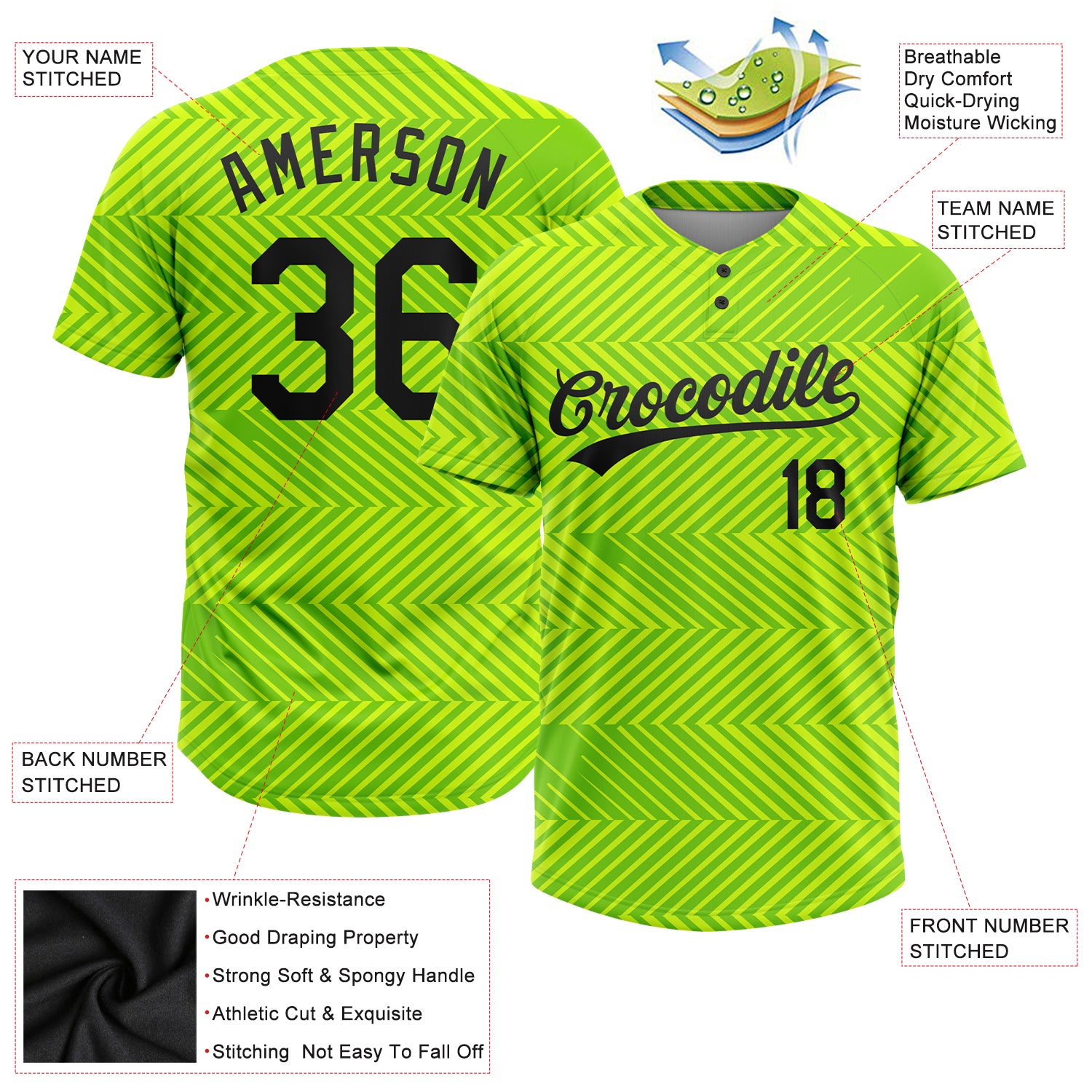 Custom Neon Green Black Two-Button Unisex Softball Jersey Women's Size:S