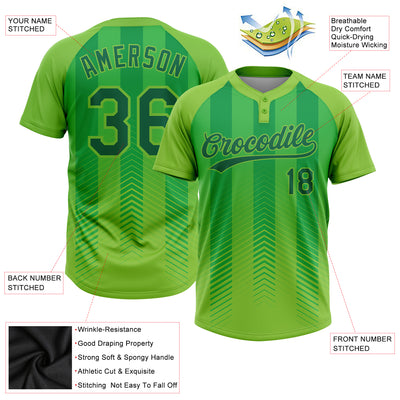Custom Neon Green Kelly Green 3D Pattern Two-Button Unisex Softball Jersey