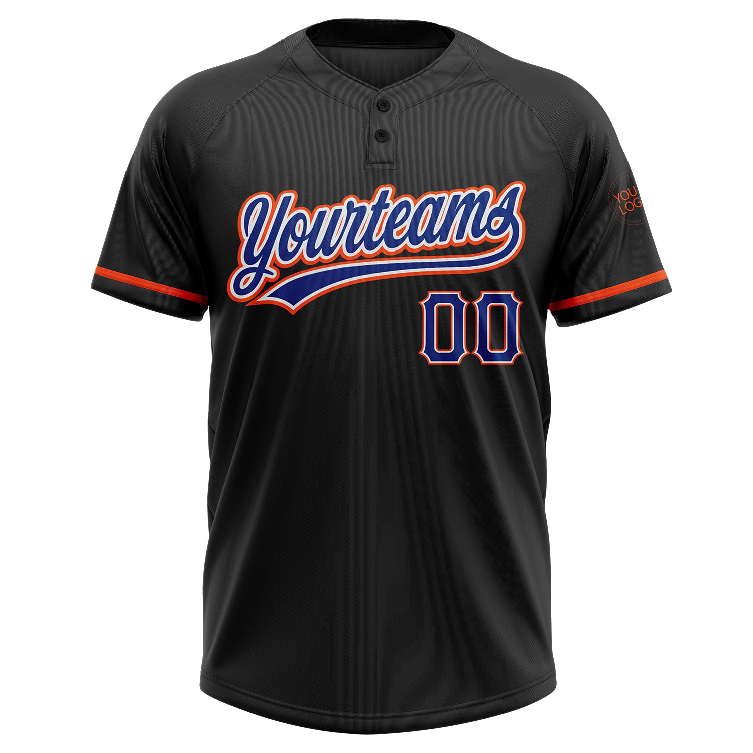 Custom Black Royal-Orange Two-Button Unisex Softball Jersey