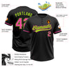 Custom Black Pink-Neon Green Two-Button Unisex Softball Jersey