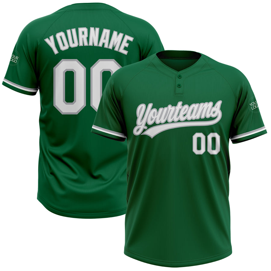 Custom Kelly Green White-Gray Two-Button Unisex Softball Jersey